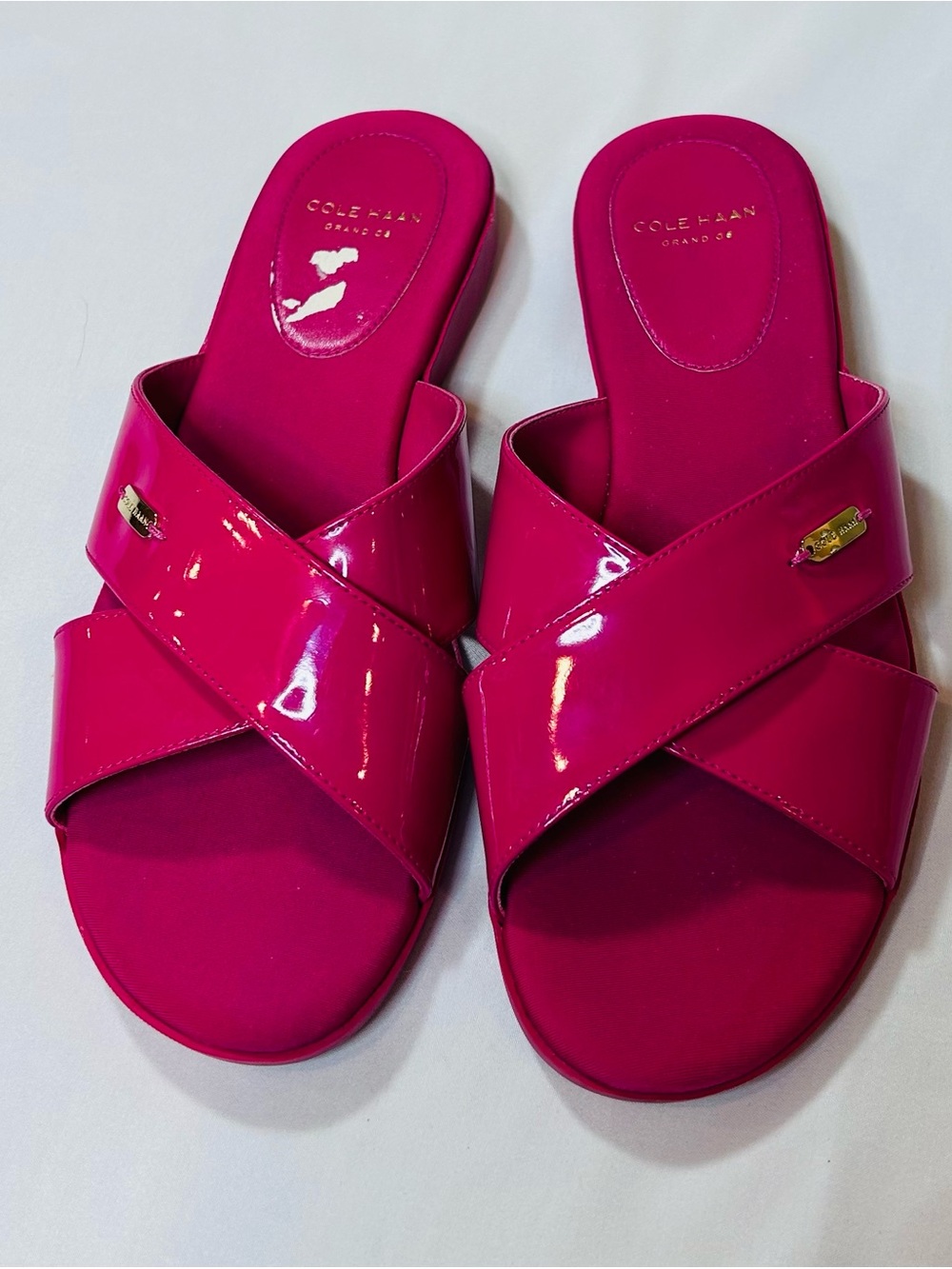 Cole Haan Hot Pink Patent Cross-Strap Slide Mules